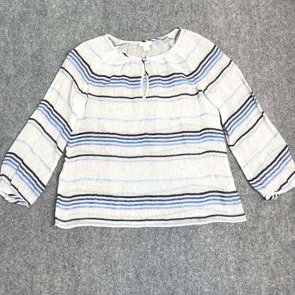 J Crew Linen Top Womens Size 4 Long Sleeve Keyhole Button Front Boho Peasant